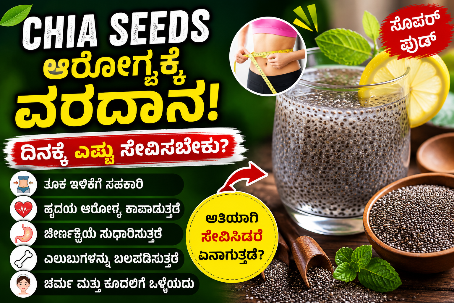 Chia Seeds Benefits Kannada: ಚಿಯಾ ಸೀಡ್ಸ್‌ನ 10 ಪ್ರಮುಖ ಆರೋಗ್ಯ ಲಾಭಗಳು | ದಿನಕ್ಕೆ ಎಷ್ಟು ತಿನ್ನಬೇಕು?