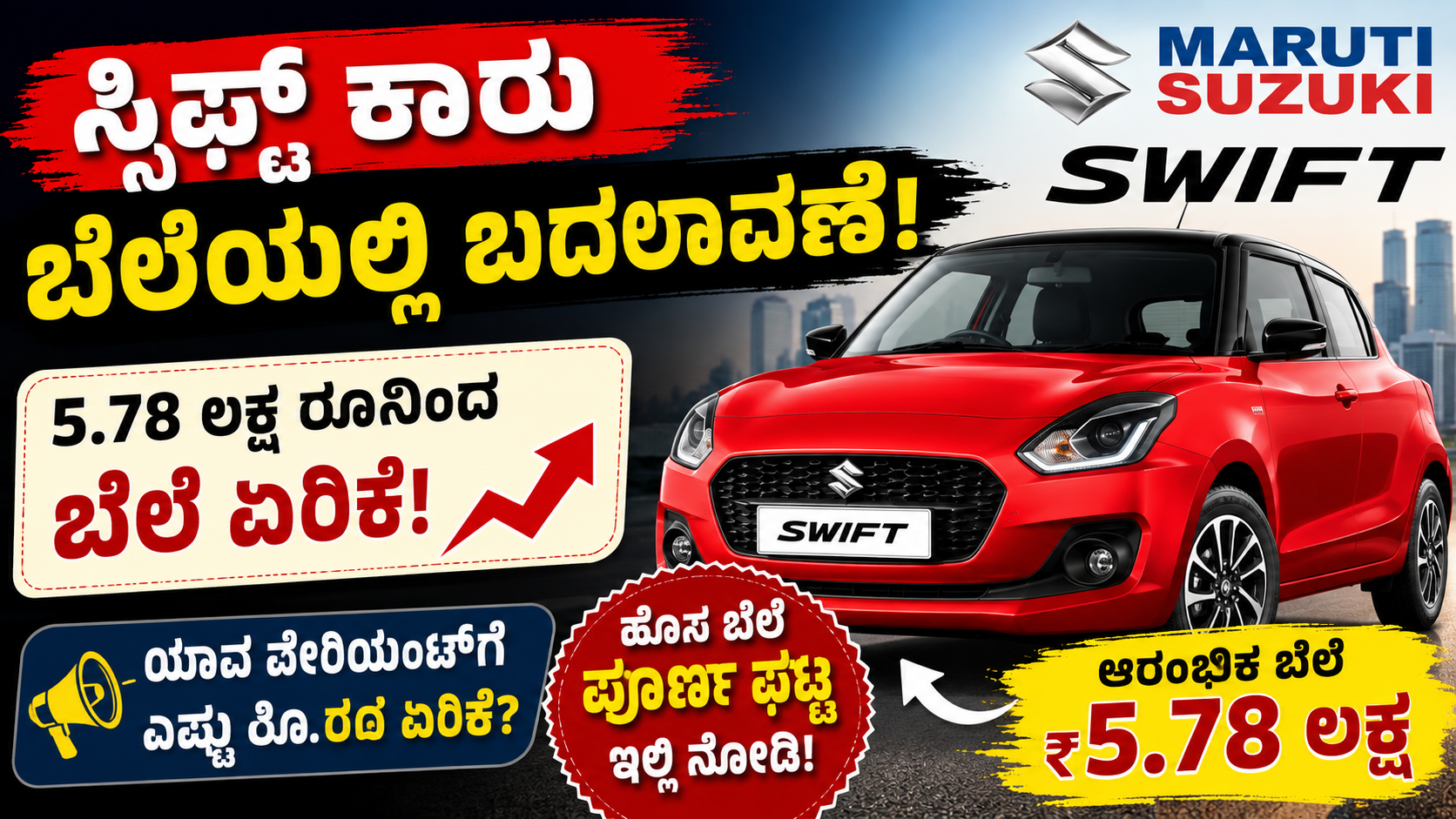 Maruti Swift Price Hike 2026: Swift ಹೊಸ ಬೆಲೆ ಪಟ್ಟಿ, ಯಾವ ವೇರಿಯೆಂಟ್‌ಗೆ ಎಷ್ಟು ಏರಿಕೆ? LXi ಬೆಲೆಯಲ್ಲಿ ಬದಲಾವಣೆ ಇದೆಯೇ?