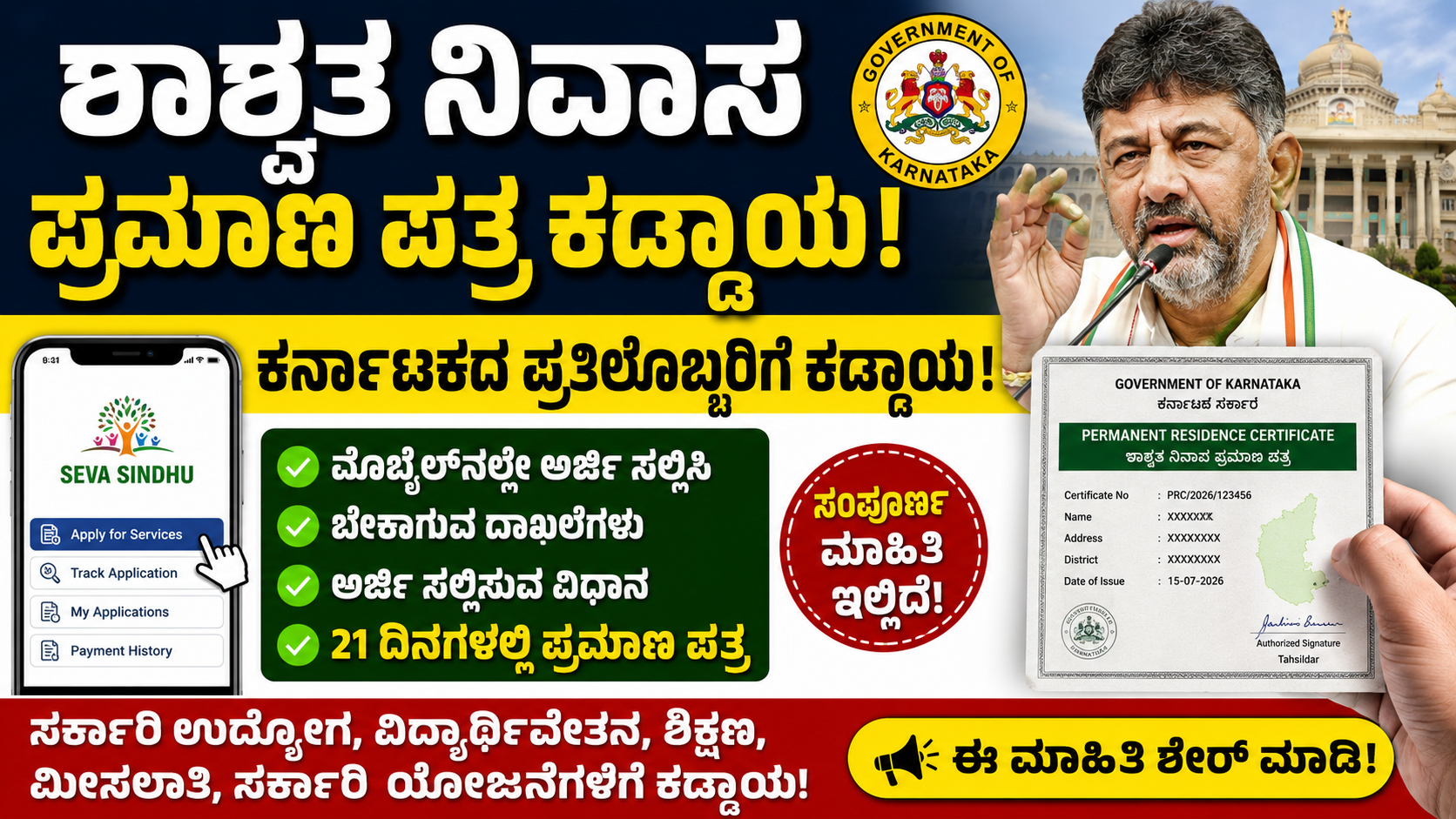 Permanent Residence Certificate Karnataka 2026: ಶಾಶ್ವತ ನಿವಾಸ ಪ್ರಮಾಣ ಪತ್ರಕ್ಕೆ ಮೊಬೈಲ್‌ನಲ್ಲೇ ಅರ್ಜಿ ಸಲ್ಲಿಸಿ – ಅರ್ಹತೆ, ದಾಖಲೆಗಳು, ಸಂಪೂರ್ಣ ಮಾಹಿತಿ