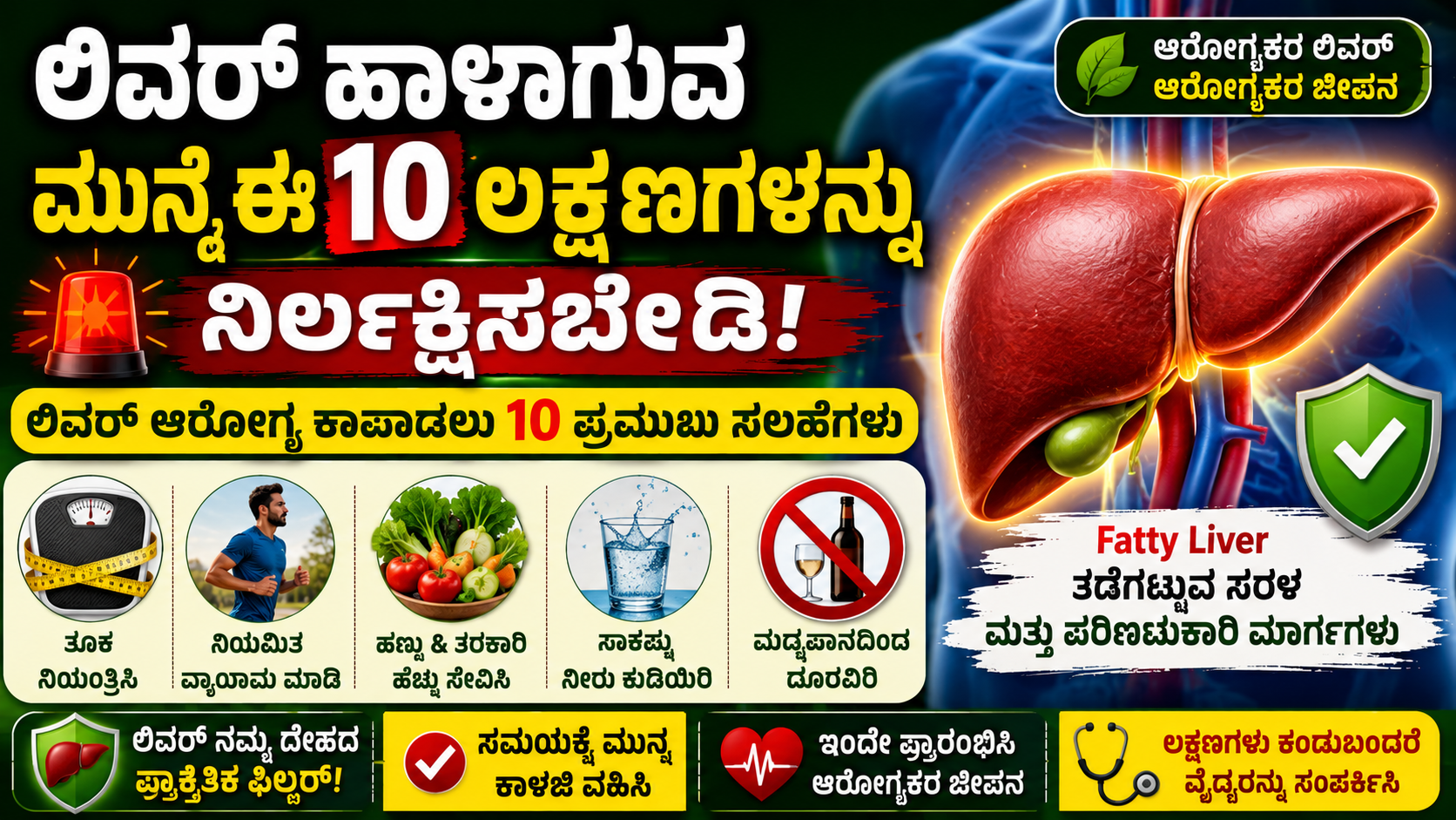 Liver Health Tips Kannada: ಲಿವರ್ ಆರೋಗ್ಯ ಕಾಪಾಡಲು 10 ವೈದ್ಯರ ಸಲಹೆಗಳು | ಆರಂಭಿಕ ಲಕ್ಷಣಗಳು, ಆಹಾರ ಮತ್ತು ಮುನ್ನೆಚ್ಚರಿಕೆ