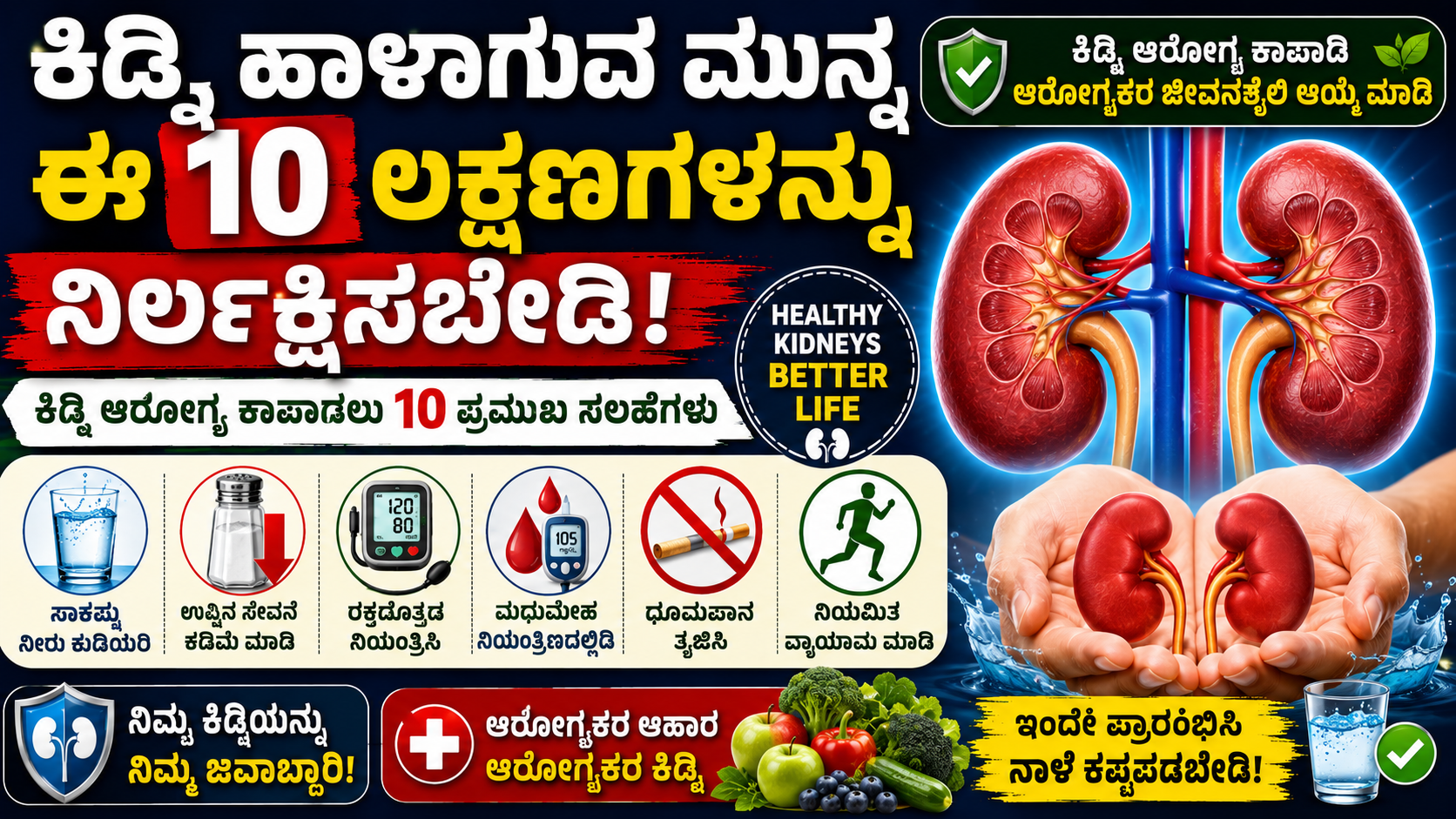 Kidney Health Tips Kannada: ಕಿಡ್ನಿ ಹಾಳಾಗುವ ಮುನ್ನ ಕಾಣಿಸುವ 10 ಲಕ್ಷಣಗಳು | ಮೂತ್ರಪಿಂಡ ಆರೋಗ್ಯ ಕಾಪಾಡುವ ವೈದ್ಯರ ಸಲಹೆಗಳು